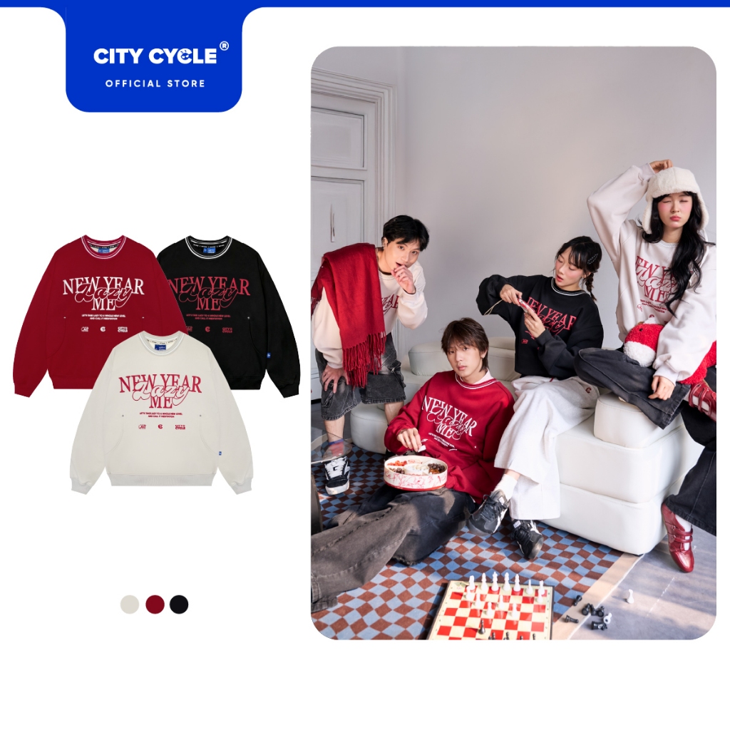 Áo sweater boxy nỉ nhung mùa đông nam nữ boxy Local Brand Chính Hãng City Cycle Áo sweater New Year