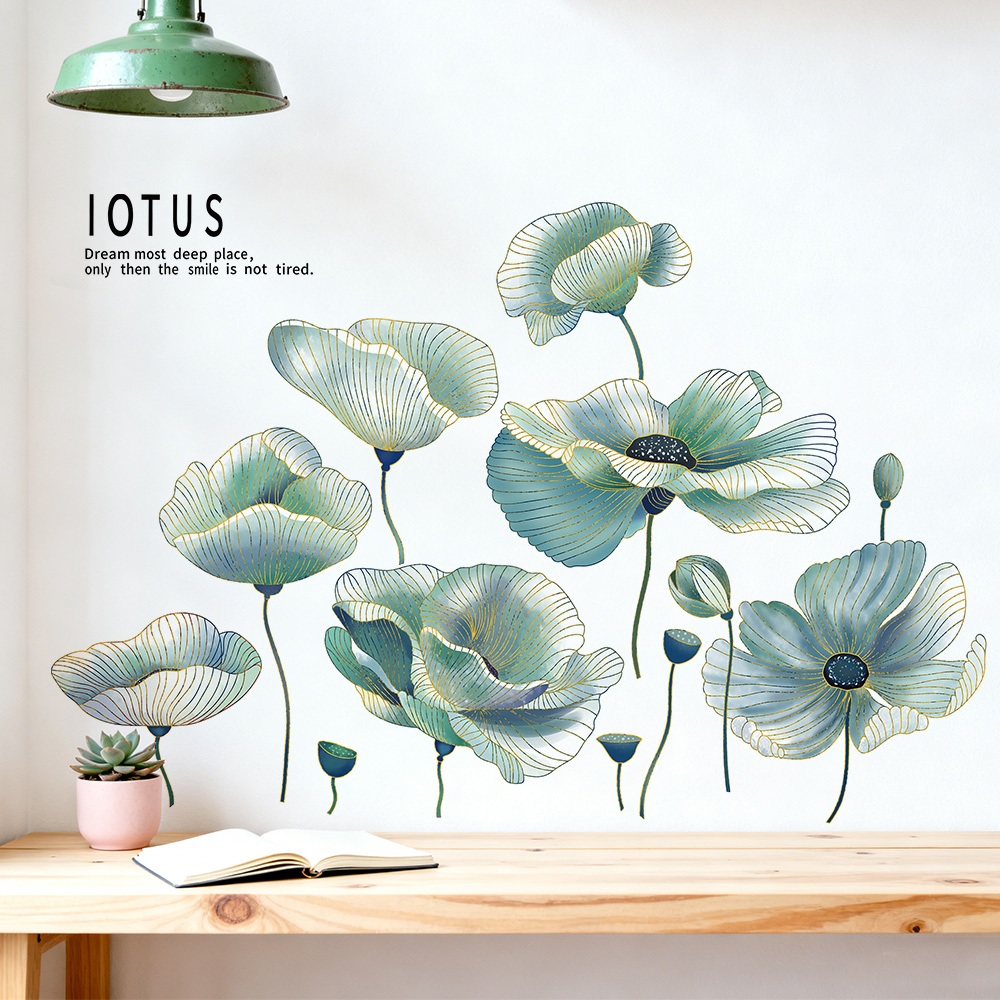 Decal Dán Tường Hoa Sen Hiện Đại Có Keo Sẵn 100x68cm -  Trang Trí Phòng Ngủ Phòng Khách