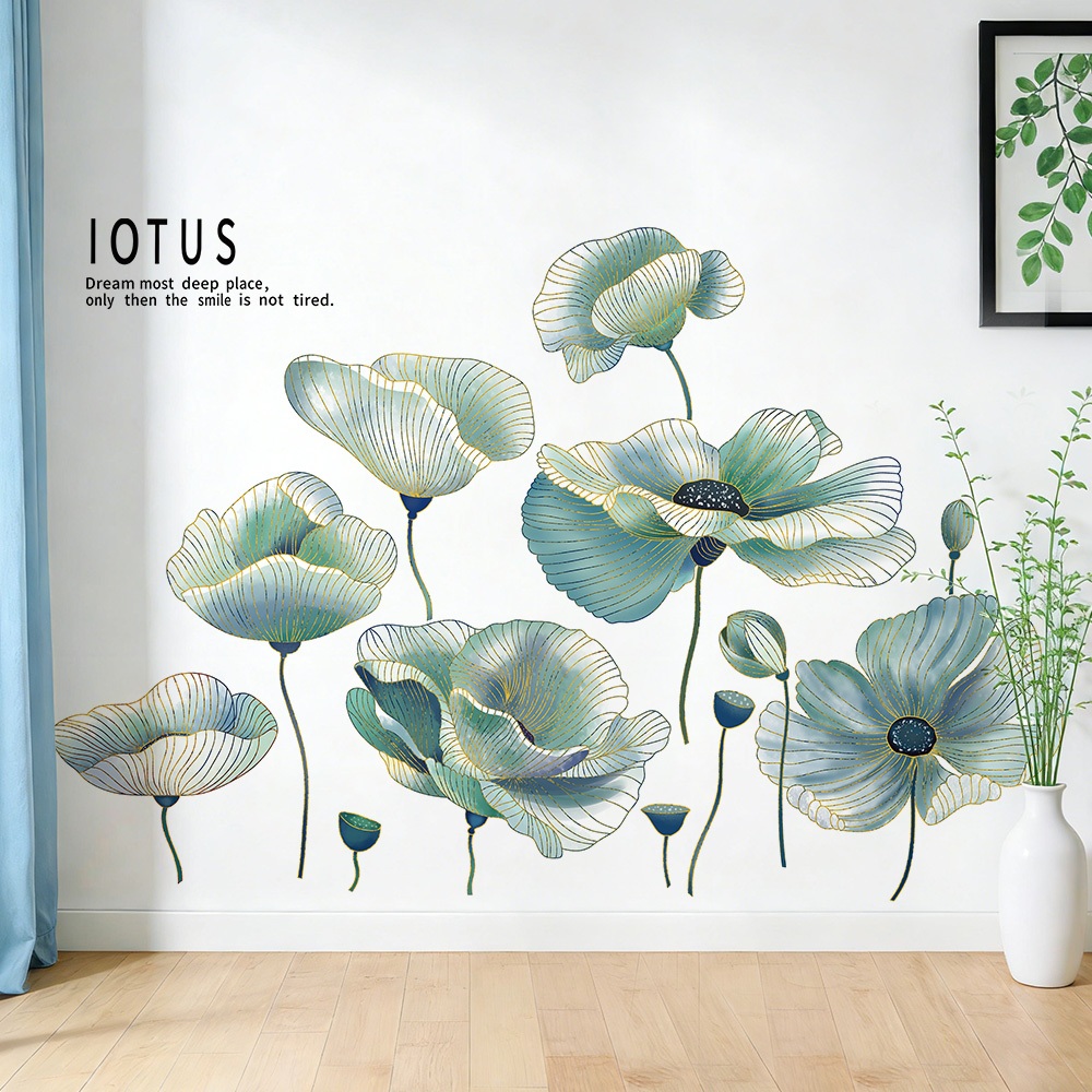 Decal Dán Tường Hoa Sen Hiện Đại Có Keo Sẵn 100x68cm -  Trang Trí Phòng Ngủ Phòng Khách