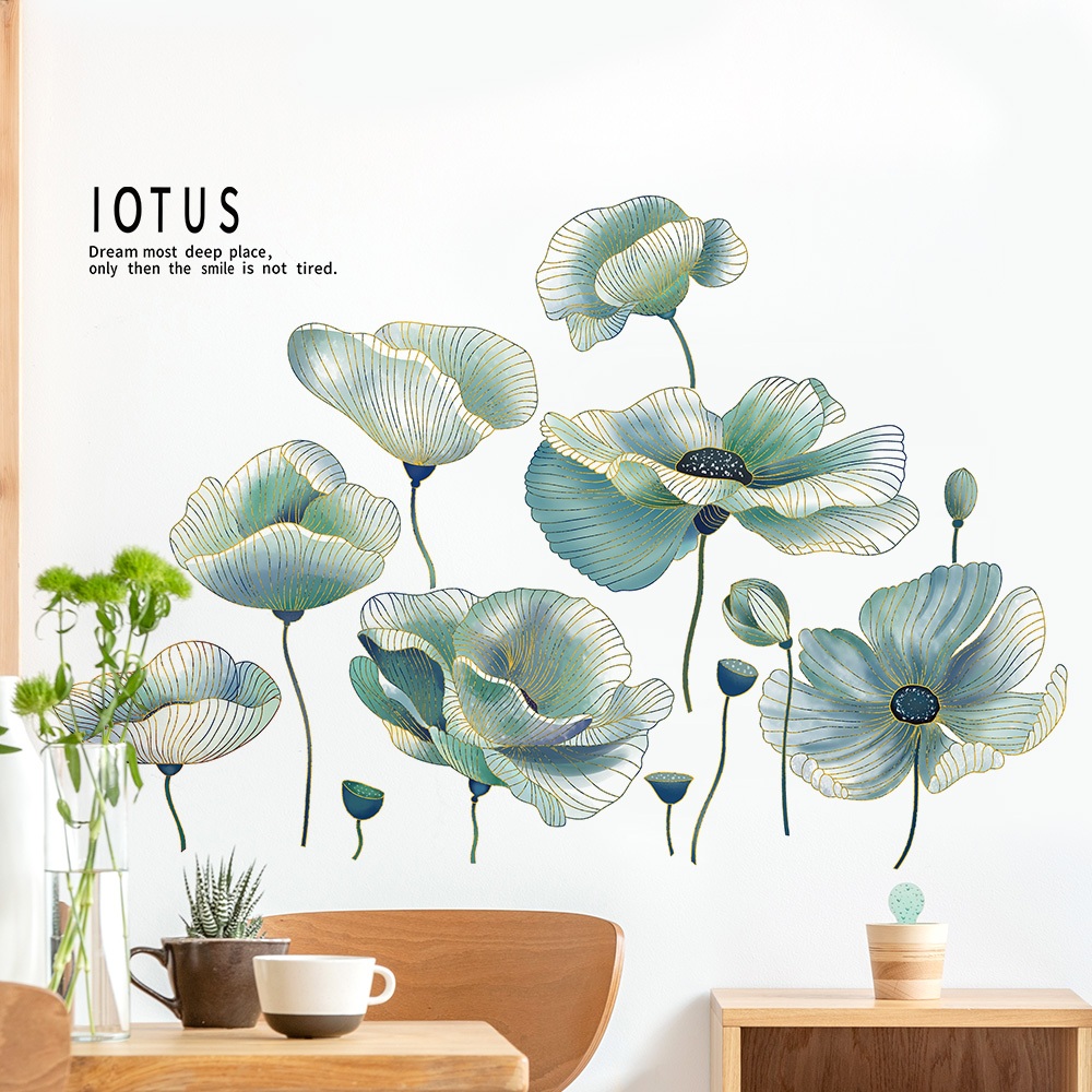 Decal Dán Tường Hoa Sen Hiện Đại Có Keo Sẵn 100x68cm -  Trang Trí Phòng Ngủ Phòng Khách