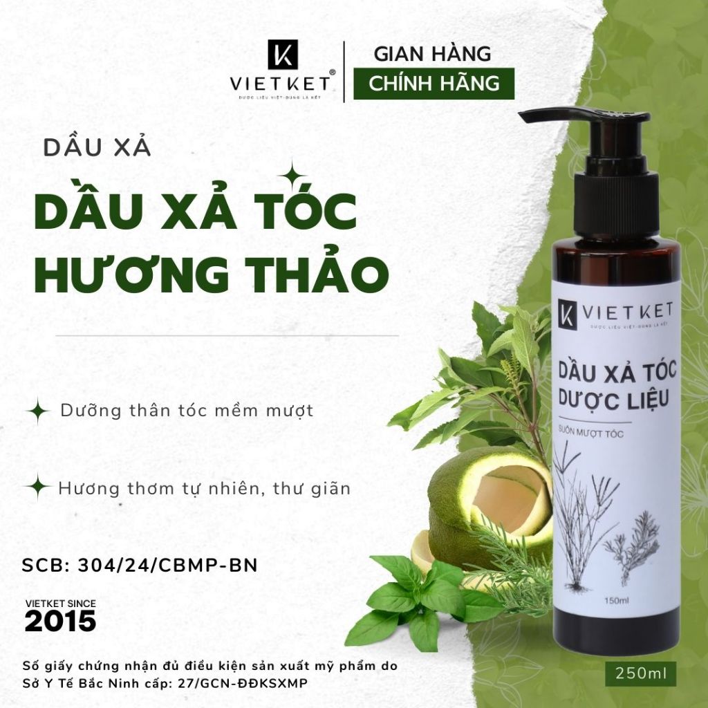[COMBO GỘI + XẢ + XỊT BƯỞI] Dầu gội Bồ kết Mần trầu & Dầu xả Hương Thảo & Xịt Vỏ bưởi VIETKET Làm Sạch Tóc, Chăm sóc tóc