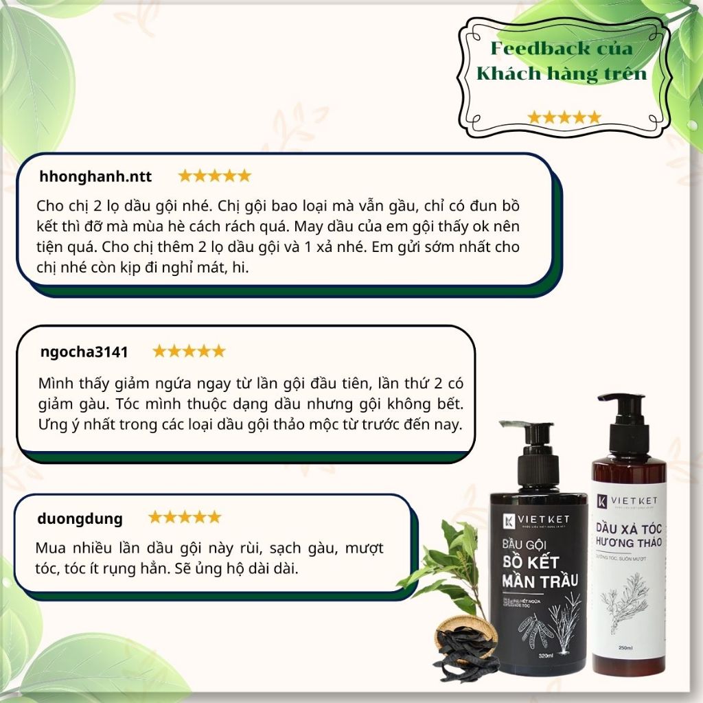 [COMBO GỘI + XẢ + XỊT BƯỞI] Dầu gội Bồ kết Mần trầu & Dầu xả Hương Thảo & Xịt Vỏ bưởi VIETKET Làm Sạch Tóc, Chăm sóc tóc