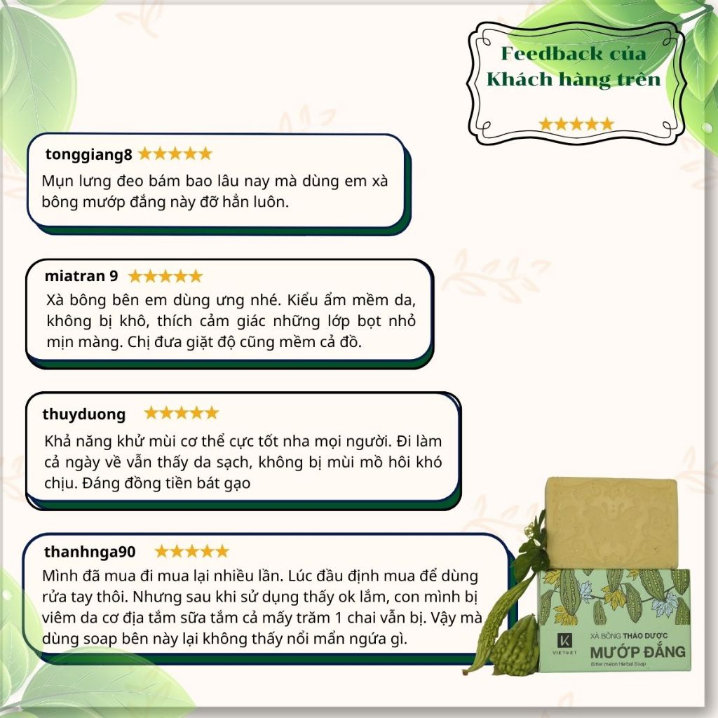 Xà Bông Tắm Dầu Dừa, Mù U, Mướp Đắng Tràm Trà VIETKET 100g - Sạch Ghét, Giảm Mụn, Sáng Da, Duy Trì Độ Ẩm, Không Nhờn Rít
