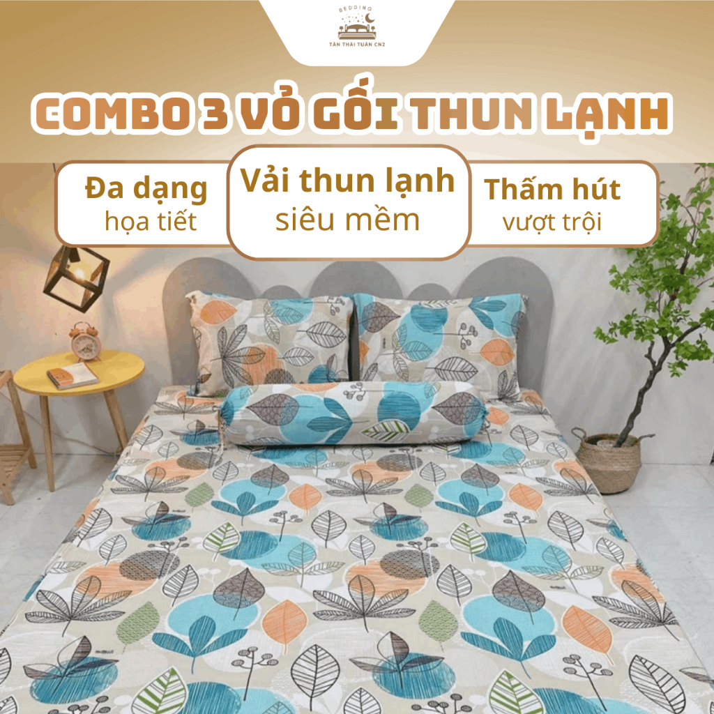 Combo 3 vỏ gối thun lạnh cao cấp gồm 2 vỏ gối nằm và 1 vỏ gối ôm chất vải mềm mát