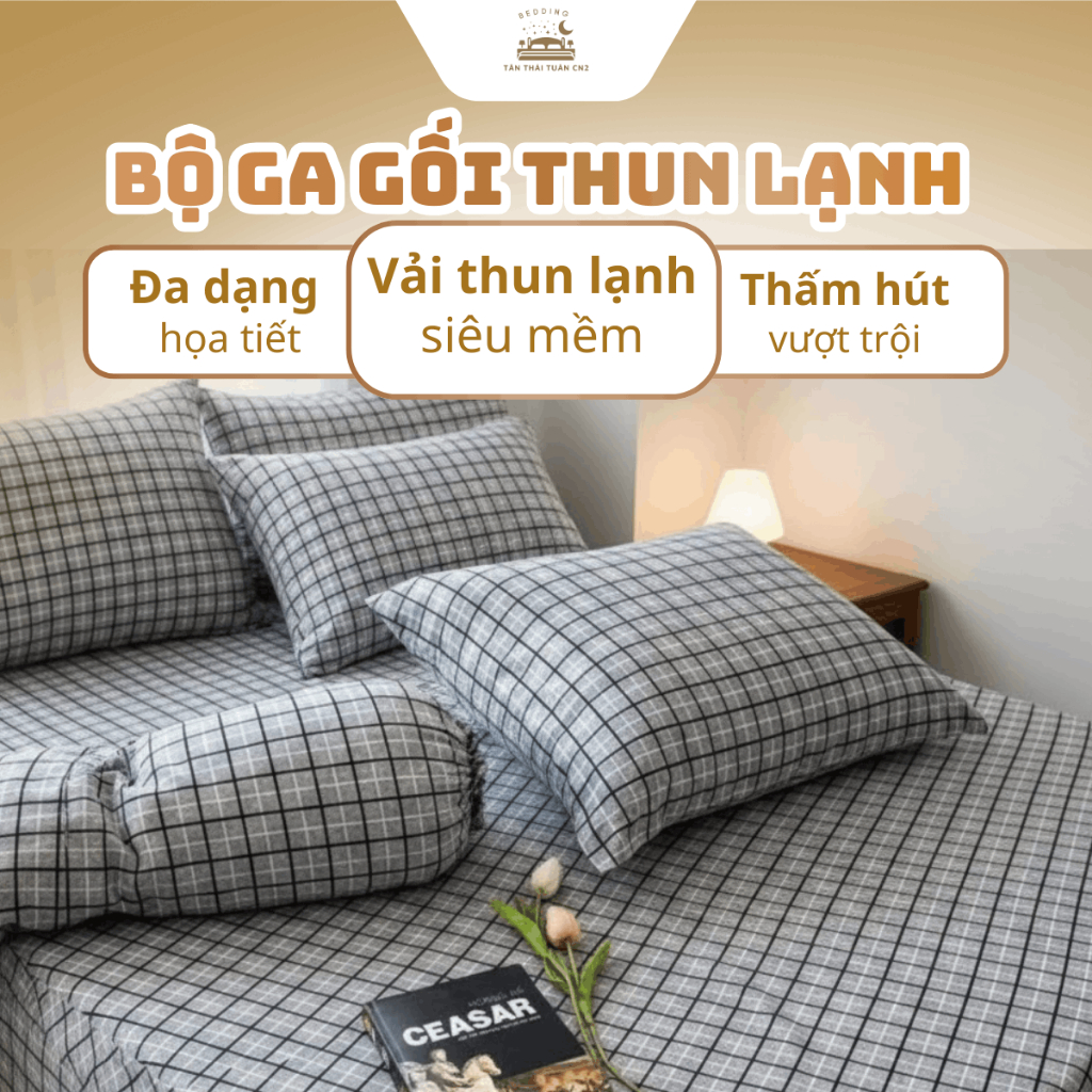 Bộ ga giường thun lạnh 4 món in 3D Hàn Quốc họa tiết sắc nét chất vải mềm mát co giãn