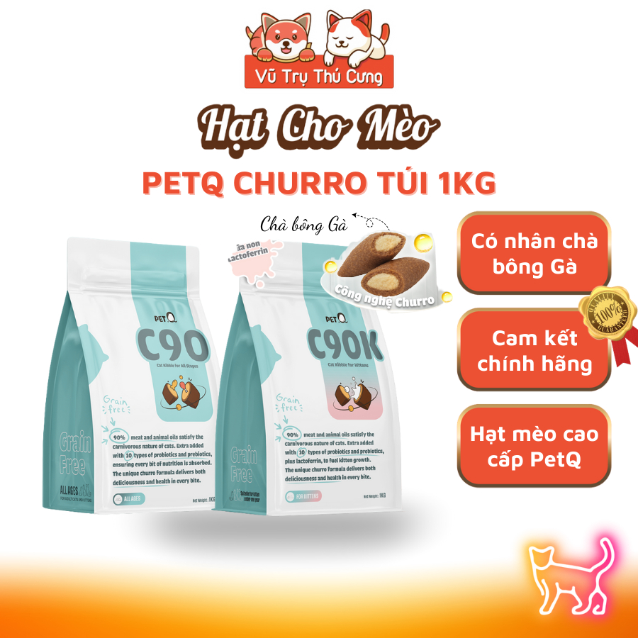 Hạt Cho Mèo Churro PetQ Nhân Thịt Gà Hỗ Trợ Mượt Lông Da 1kg