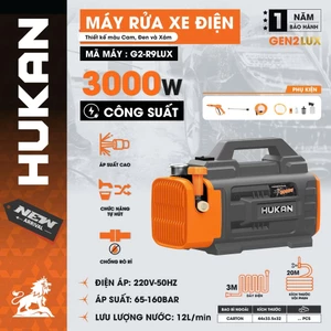 Máy rửa xe điện HUKAN G2-R9LUX| Công Suất 3000W, Áp Suất 160BAR, Lưu Lượng Nước 12L, Xịt Rửa Siêu Khỏe