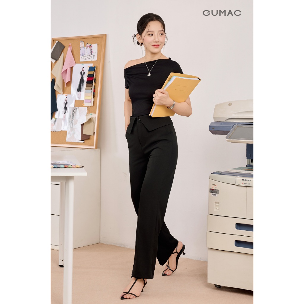 Quần tây nữ GUMAC ống suông lưng kiểu  QF08013