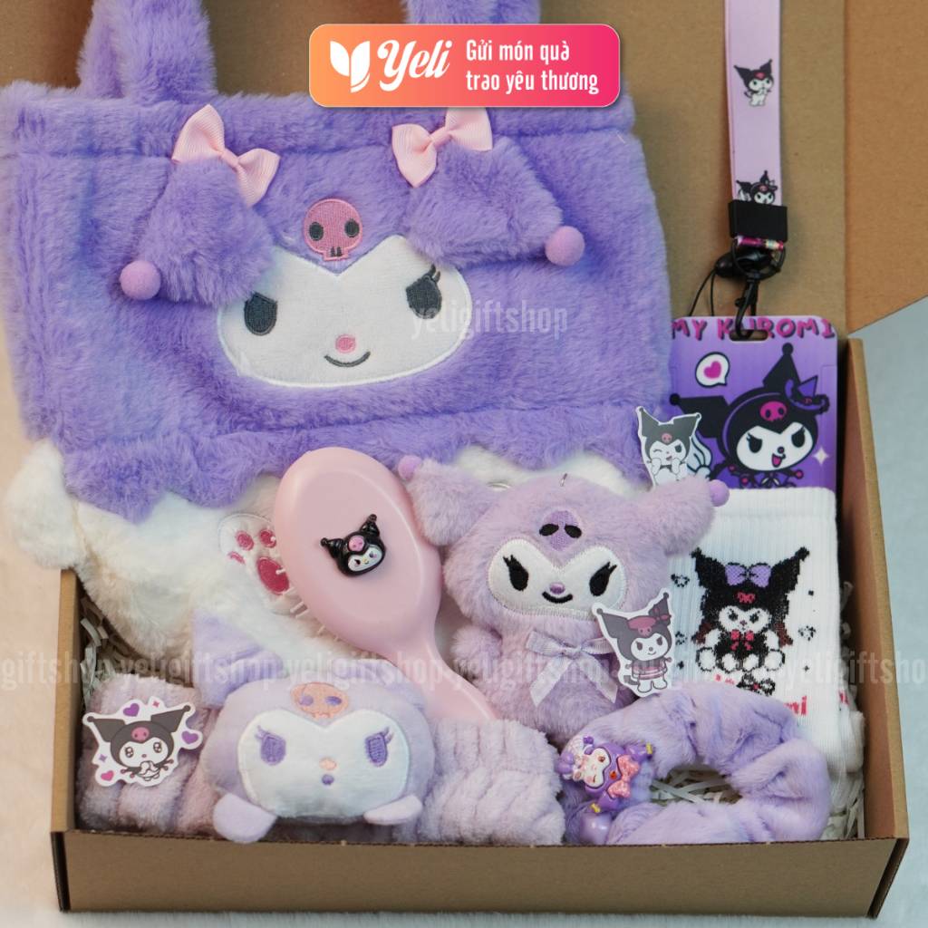 Set túi xách, túi nhung Kuromi, Melody, Cinnamoroll tặng người thân, bạn gái, người yêu, Set quà tặng phụ kiện, túi xách