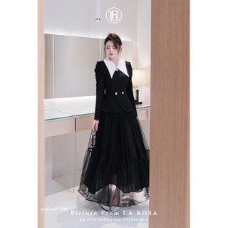 Set Váy Công Sở, Dự Tiệc Cao Cấp LA ROSA Áo Cổ V Dáng Corset Phối Chân Váy Xếp Ly Dài Tôn Dáng A1054+CV1039
