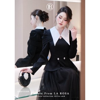 Set Váy Công Sở, Dự Tiệc Cao Cấp LA ROSA Áo Cổ V Dáng Corset Phối Chân Váy Xếp Ly Dài Tôn Dáng A1054+CV1039