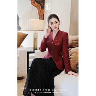 Set Áo Dạ Cổ V Đính Hoa Sang Trọng LA ROSA Phối Chân Váy Dài Tôn Dáng Mặc Dự Tiệc, Công Sở, Lễ Tết,..S1059