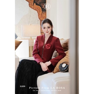 Set Áo Dạ Cổ V Đính Hoa Sang Trọng LA ROSA Phối Chân Váy Dài Tôn Dáng Mặc Dự Tiệc, Công Sở, Lễ Tết,..S1059