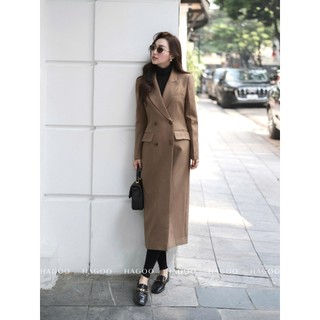 Áo Mangto nữ dáng dài HAGOO 3 màu Kẻ sọc/ Đen/ Nâu phong cách thanh lịch [B535]