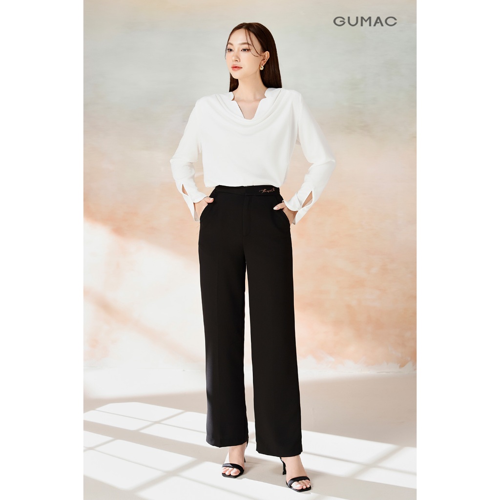 Quần Tây Nữ Ống Suông GUMAC Lưng Rời Thêu Chữ Cách Điệu Dễ Phối Qe08033 - QF04052