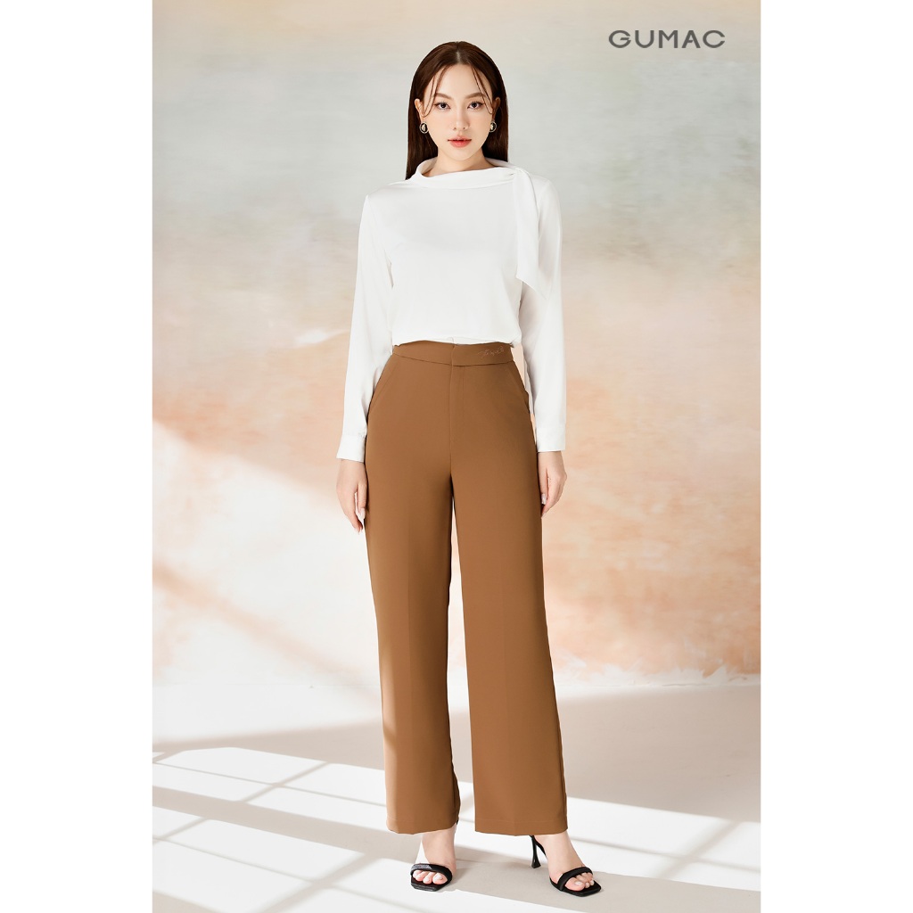 Quần Tây Nữ Ống Suông GUMAC Lưng Rời Thêu Chữ Cách Điệu Dễ Phối Qe08033 - QF04052