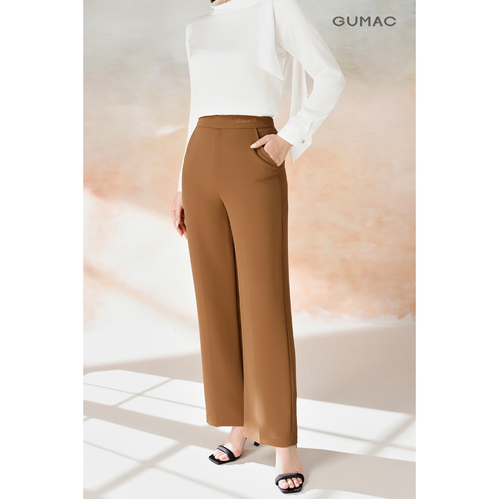 Quần Tây Nữ Ống Suông GUMAC Lưng Rời Thêu Chữ Cách Điệu Dễ Phối Qe08033 - QF04052