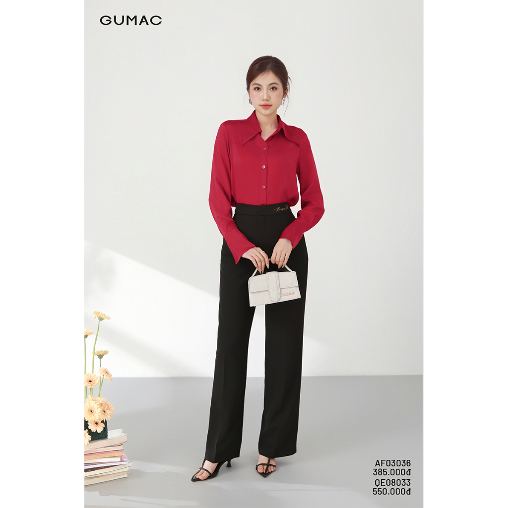 Quần Tây Nữ Ống Suông GUMAC Lưng Rời Thêu Chữ Cách Điệu Dễ Phối Qe08033 - QF04052