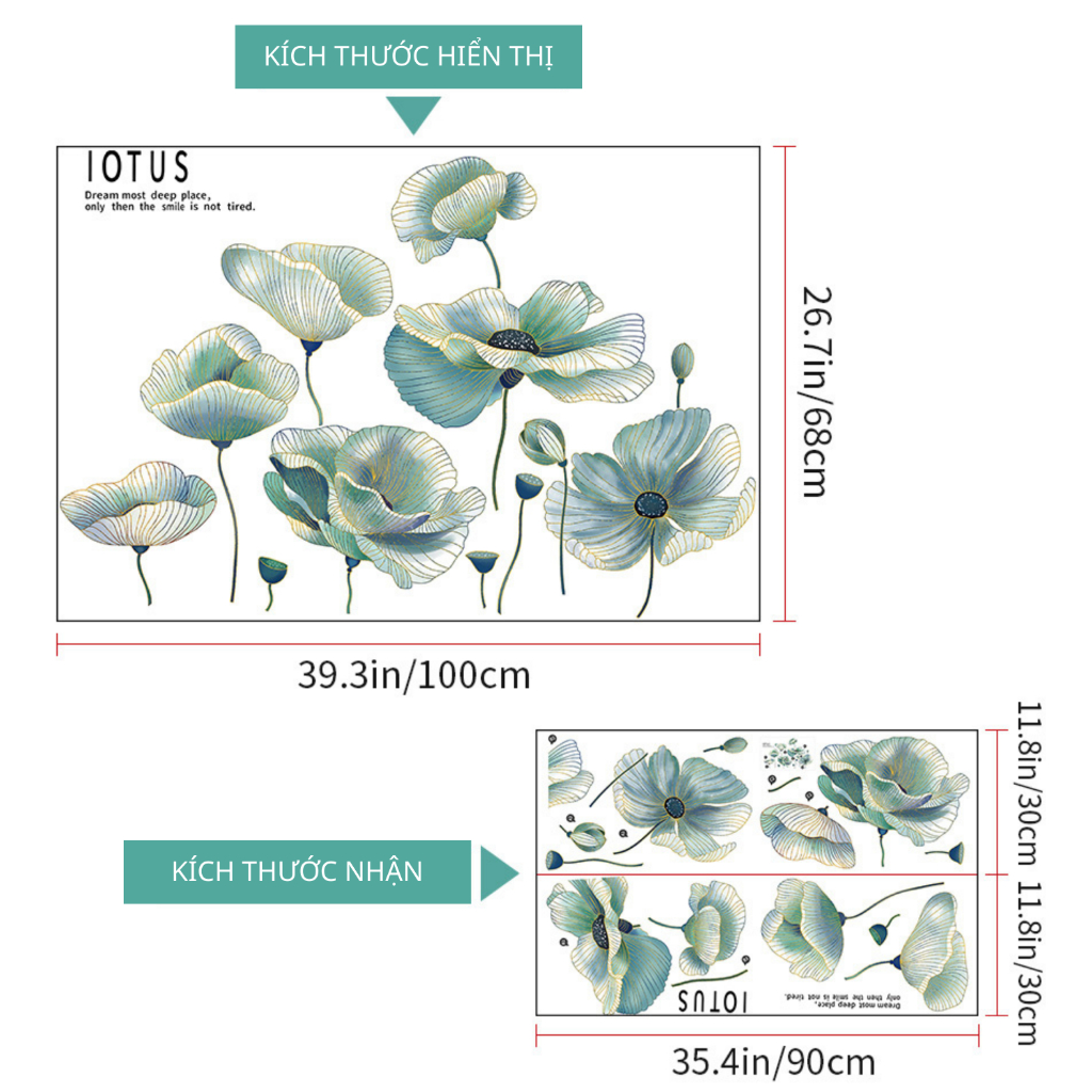 Decal Dán Tường Hoa Sen Hiện Đại Có Keo Sẵn 100x68cm -  Trang Trí Phòng Ngủ Phòng Khách