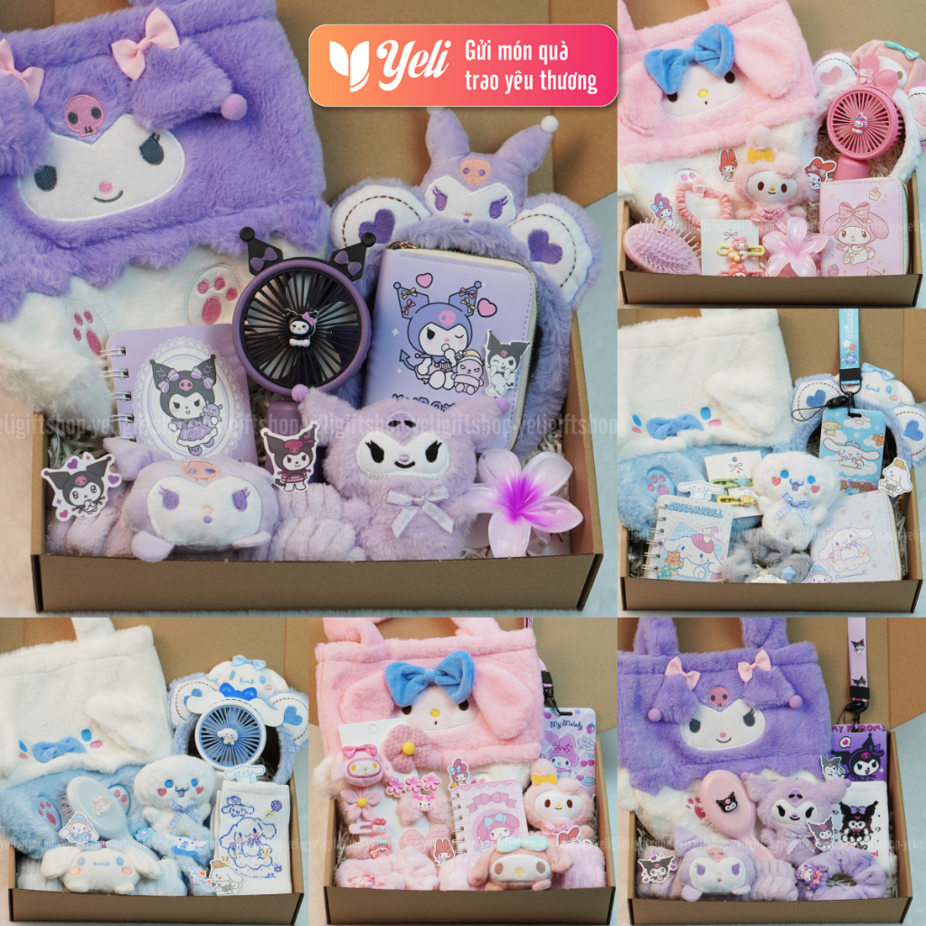 Set túi xách, túi nhung Kuromi, Melody, Cinnamoroll tặng người thân, bạn gái, người yêu, Set quà tặng phụ kiện, túi xách