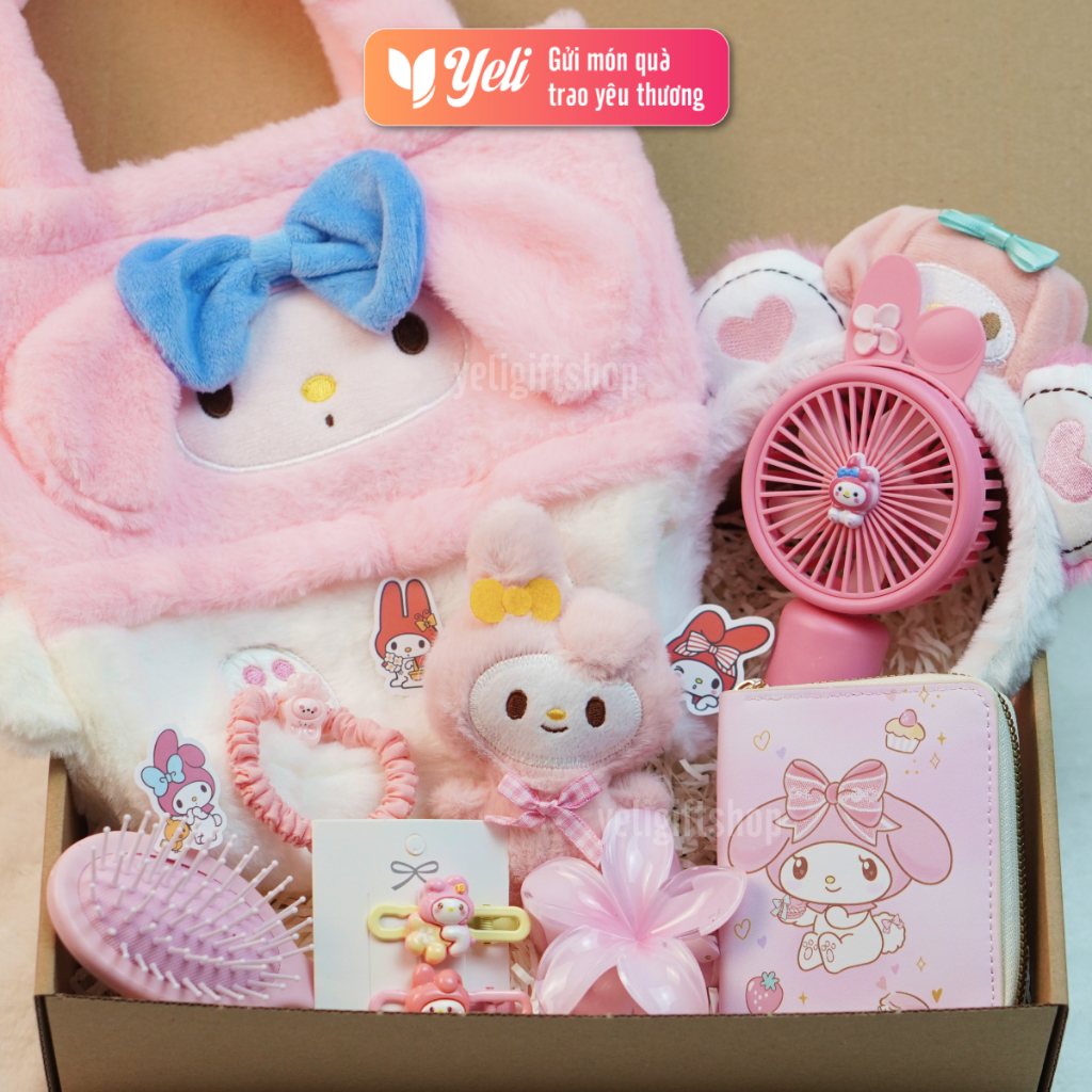 Set túi xách, túi nhung Kuromi, Melody, Cinnamoroll tặng người thân, bạn gái, người yêu, Set quà tặng phụ kiện, túi xách