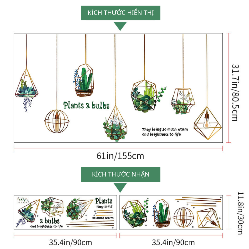 Decal Dán Tường Chậu Cây Treo Có Keo Sẵn 155x80.5cm - Trang Trí Tường Phong Cách Bắc Âu