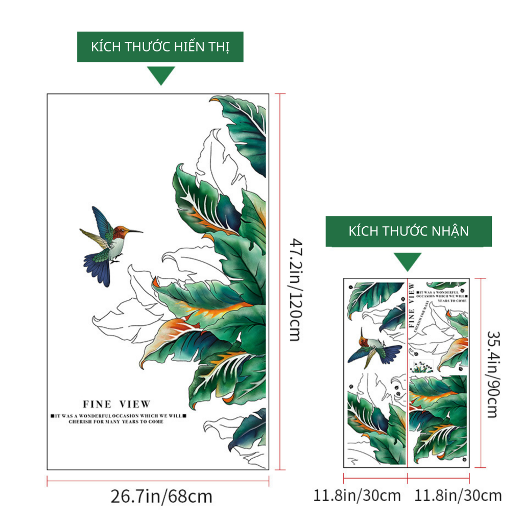 Decal Dán Tường Lá Cây Nhiệt Đới Có Keo Sẵn 68x120cm - Trang Trí Không Gian Xanh Phòng Khách