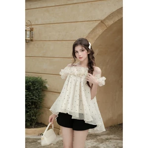 Áo bèo vai tơ sần in nơ Fleuri top