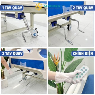 Giường bệnh nhân 2 tay quay nâng hạ lưng chân, Giường y tế bệnh nhân đa năng cho người già HMHB-1020
