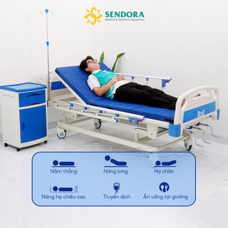 Giường bệnh nhân 2 tay quay nâng hạ lưng chân, Giường y tế bệnh nhân đa năng cho người già HMHB-1020