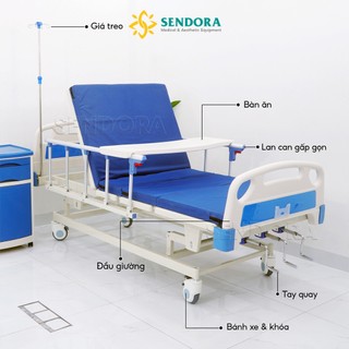 Giường bệnh nhân 2 tay quay nâng hạ lưng chân, Giường y tế bệnh nhân đa năng cho người già HMHB-1020