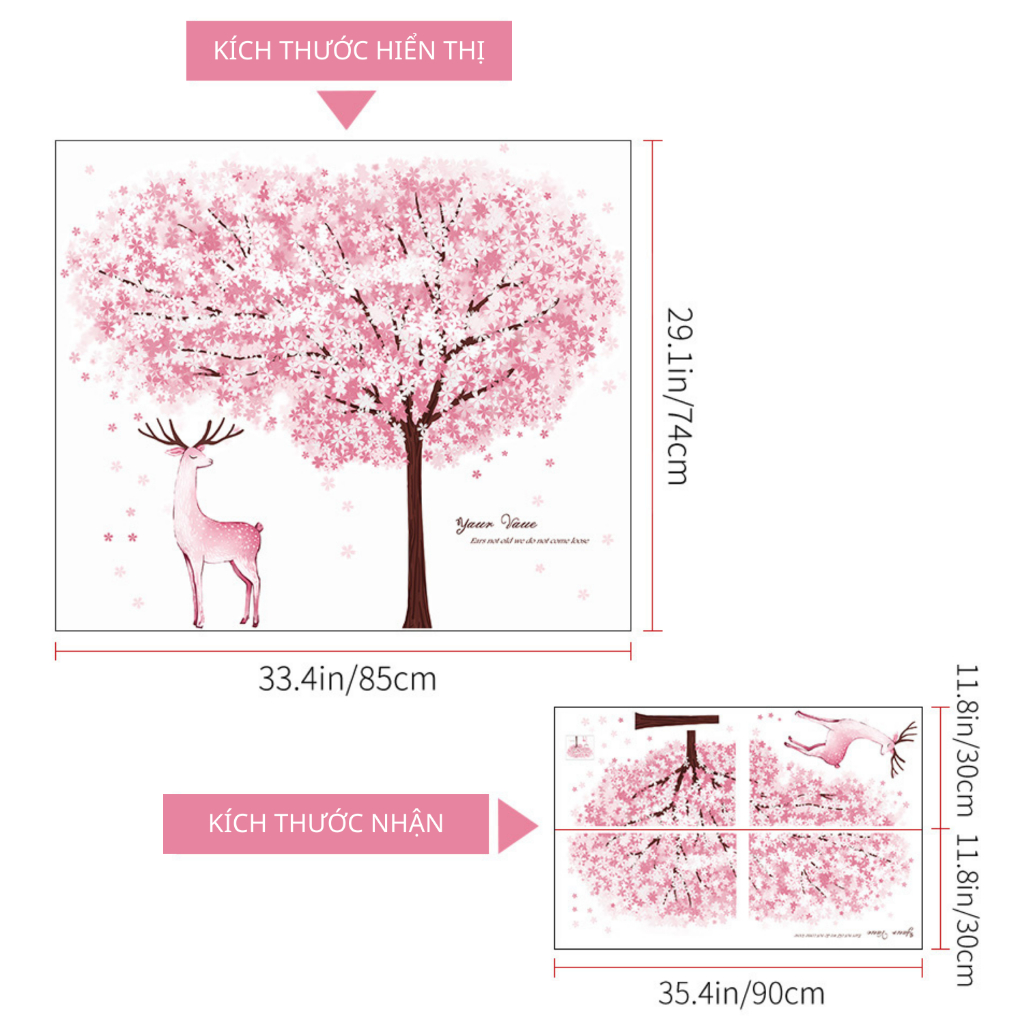 Decal Dán Tường Cây Hoa Bốn Mùa Có Keo Sẵn 148x128cm - Trang Trí Phòng Khách Phòng Ngủ