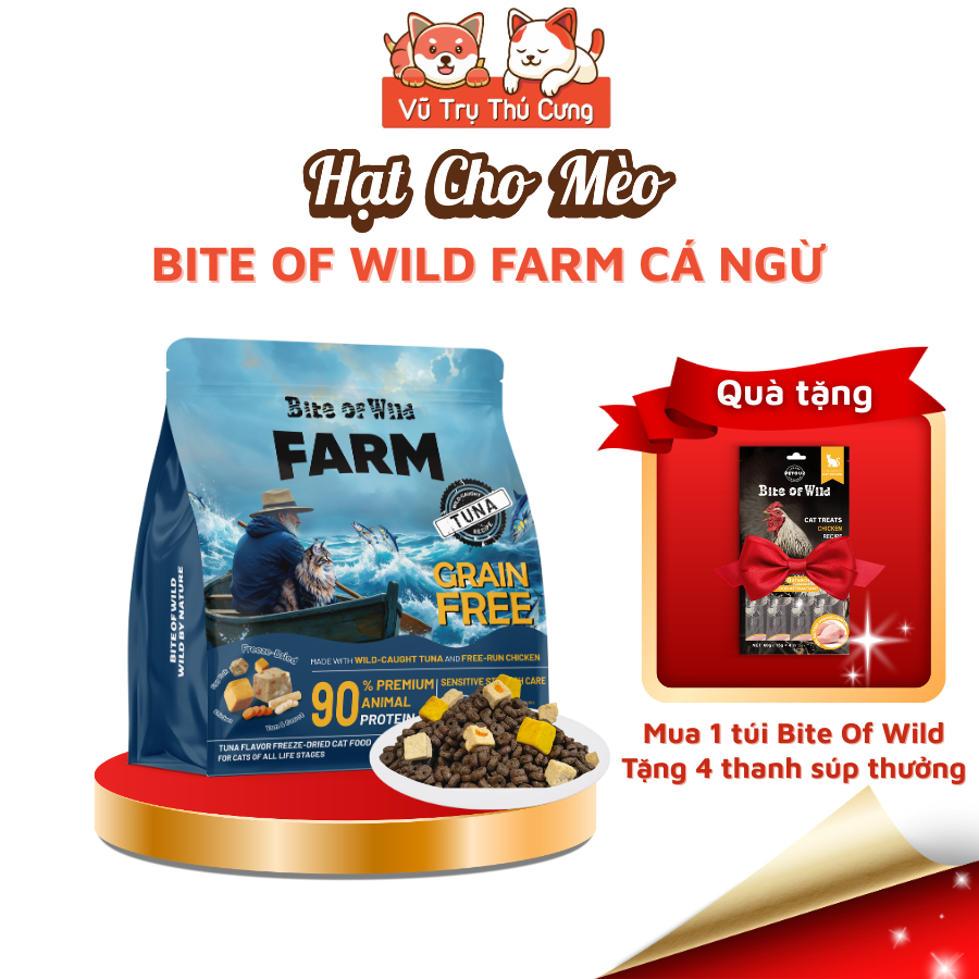 Thức Ăn Hạt Cho Mèo Bite Of Wild Farm Topping Cá Ngừ 1,5kg Hỗ Trợ Tiêu Hóa, Miễn Dịch, Sức Khỏe Toàn Diện
