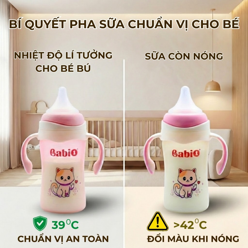 Bình sữa thủy tinh Babi1 240ml Cảm biến nhiệt - Bọc Silicon Chống Vỡ - Núm Chống Sặc (Tặng Tay Cầm)