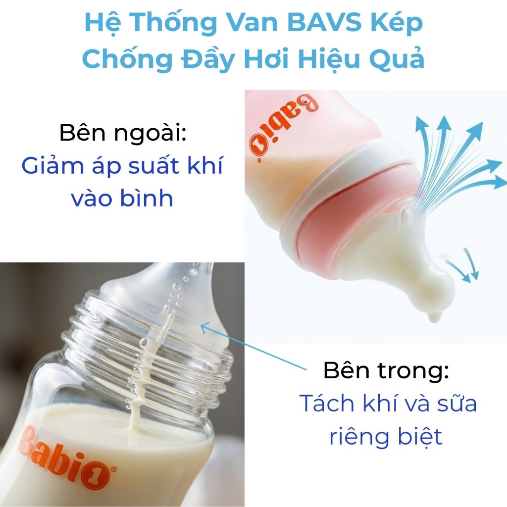 Bình sữa thủy tinh Babi1 240ml Cảm biến nhiệt - Bọc Silicon Chống Vỡ - Núm Chống Sặc (Tặng Tay Cầm)