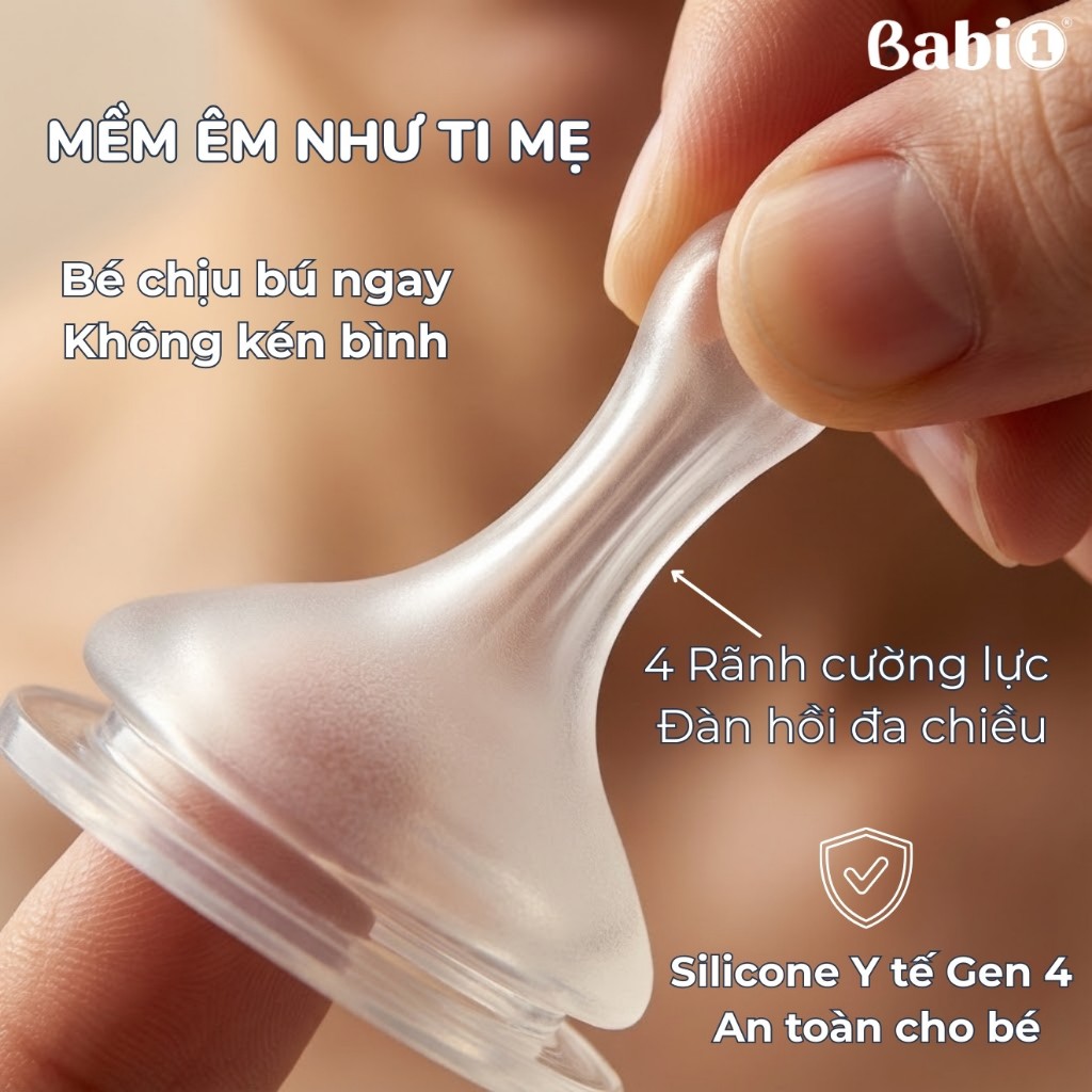 Bình sữa thủy tinh Babi1 240ml Cảm biến nhiệt - Bọc Silicon Chống Vỡ - Núm Chống Sặc (Tặng Tay Cầm)