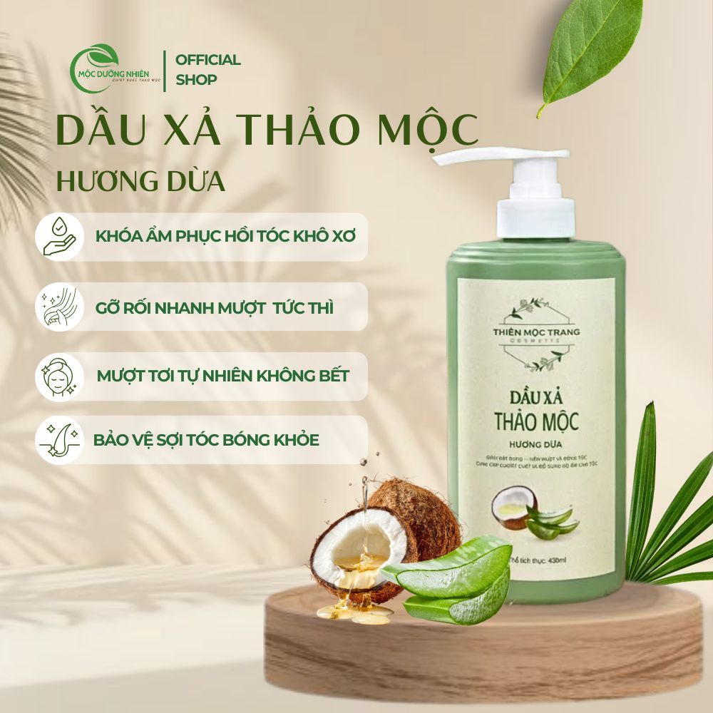 Dầu Xả Thảo Mộc Hương Dừa Mộc Dưỡng Nhiên – Dưỡng Ẩm Sâu, Gỡ Rối, Tóc Mềm Mượt Không Bết, Phục Hồi Tóc Khô Xơ