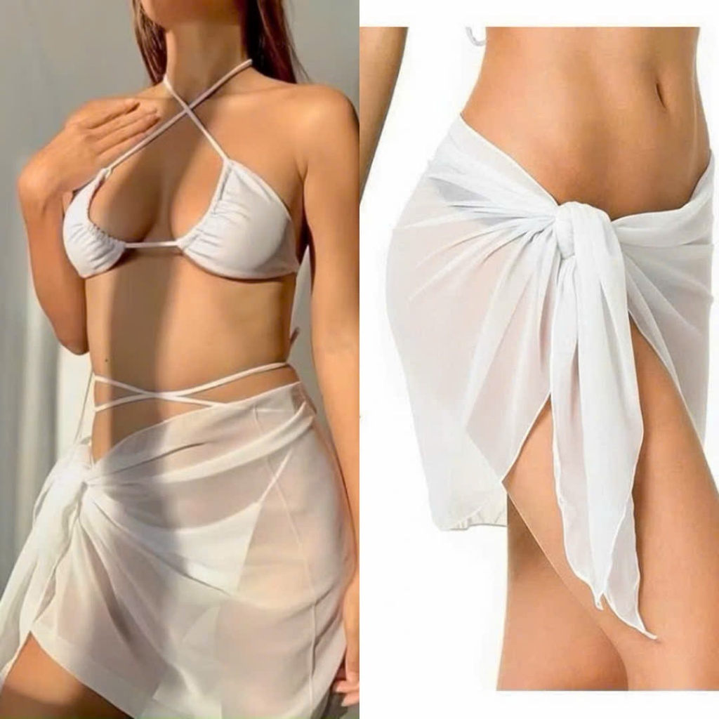 Khăn Voan quấn Bikini siêu hot 3 màu trắng/đen/kem Ohari Khăn choàng Bikini đa năng