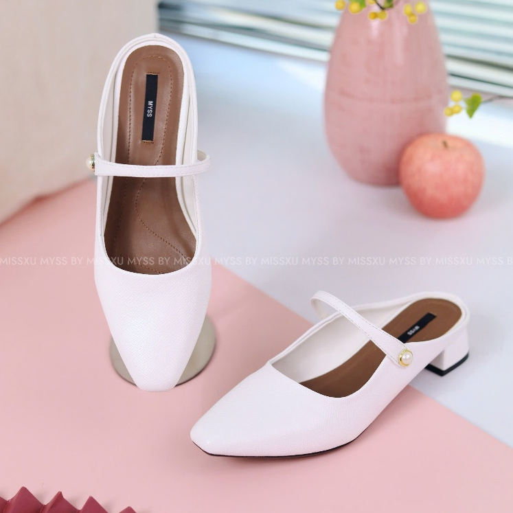Giày guốc sục nữ MYSS mũi vuông quai ngang đính hạt 4cm cao cấp thời trang - SU203