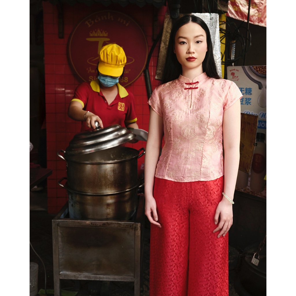 TheBlueTshirt - Áo lụa tơ tằm kiểu cổ tàu cách điệu thanh lịch cho nữ - Jade Top Silk