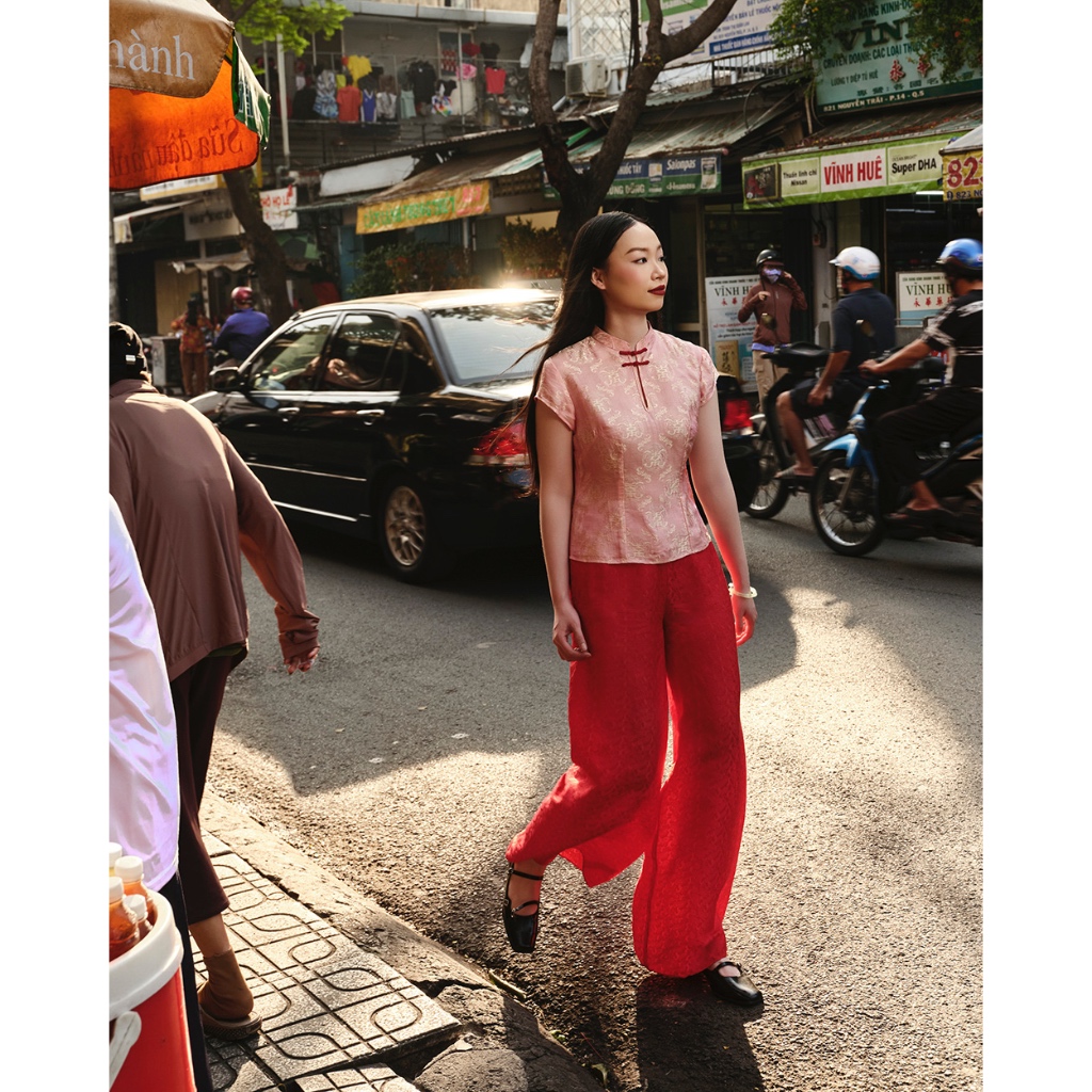 TheBlueTshirt - Áo lụa tơ tằm kiểu cổ tàu cách điệu thanh lịch cho nữ - Jade Top Silk