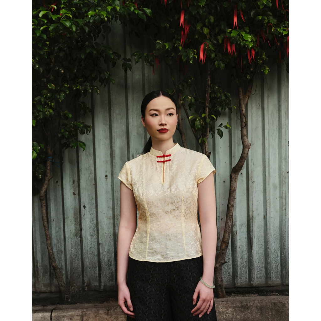 TheBlueTshirt - Áo lụa tơ tằm kiểu cổ tàu cách điệu thanh lịch cho nữ - Jade Top Silk
