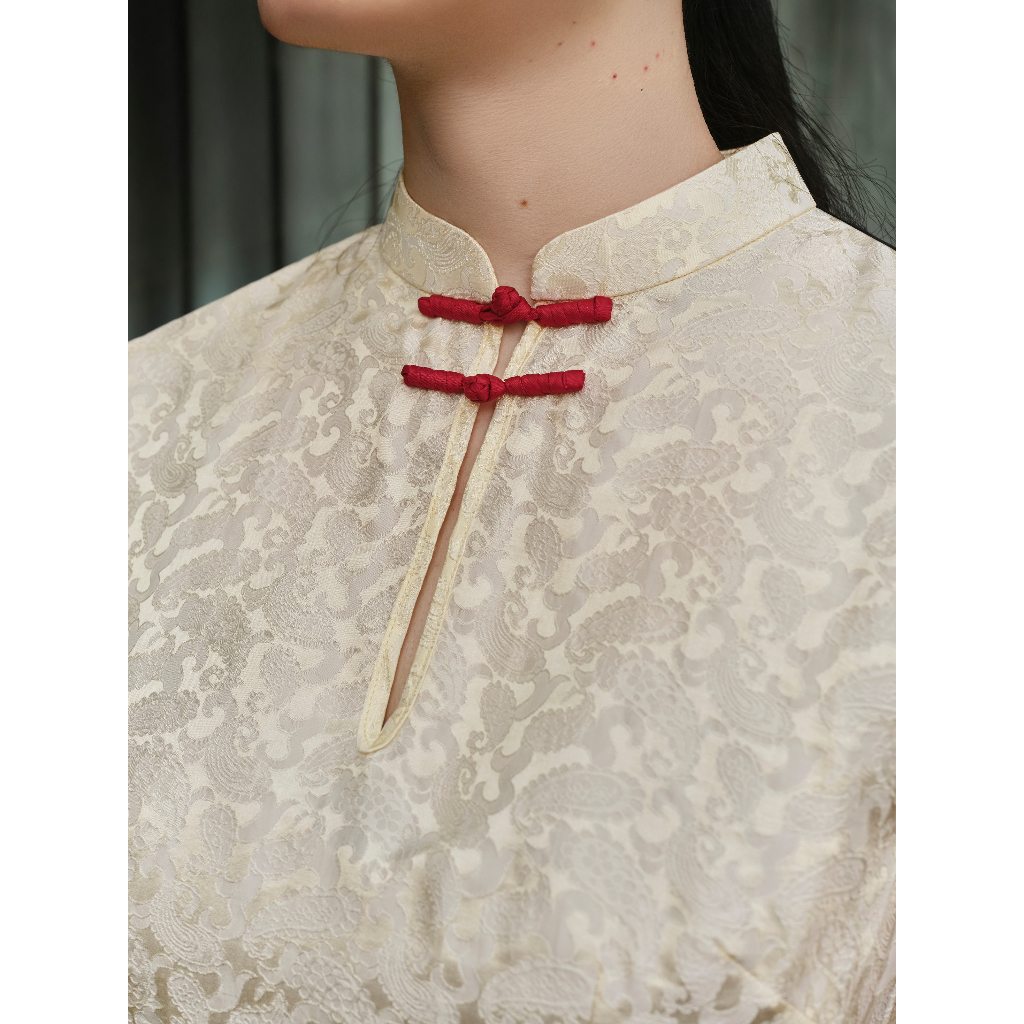TheBlueTshirt - Áo lụa tơ tằm kiểu cổ tàu cách điệu thanh lịch cho nữ - Jade Top Silk