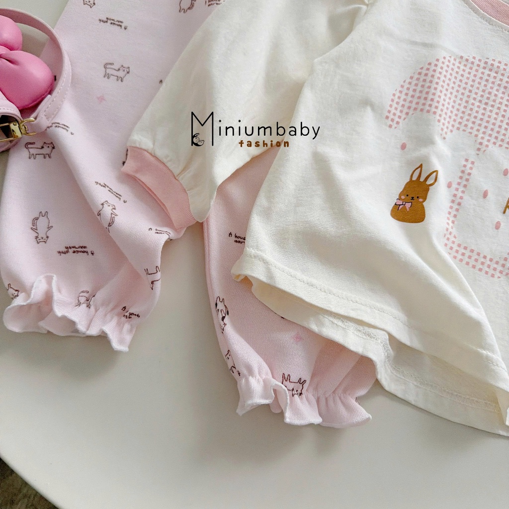 Set bộ dài tay bé gái Miniumbaby dáng cánh tiên hỉnh thỏ cute, chất cotton mềm mại thoáng mát SB2506