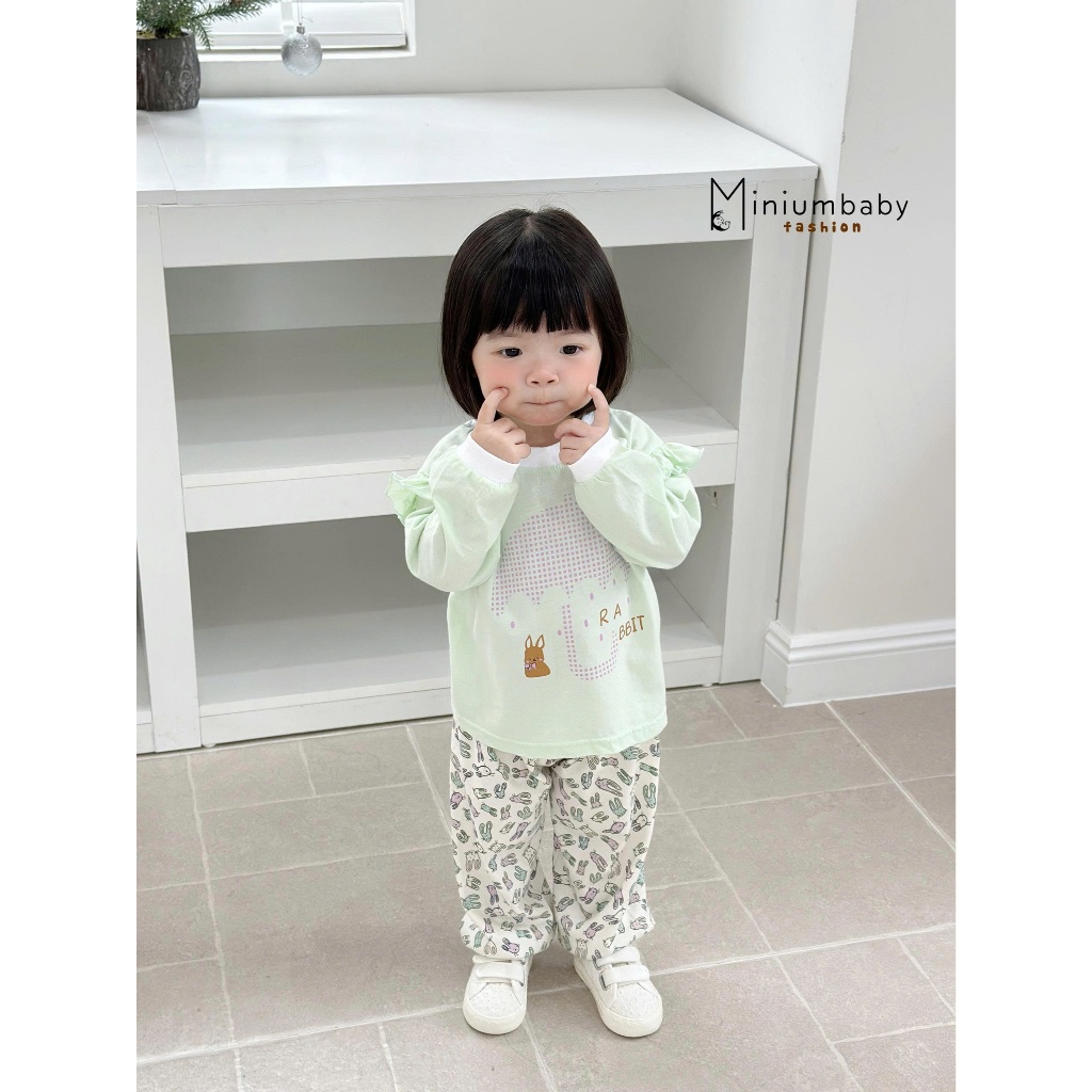 Set bộ dài tay bé gái Miniumbaby dáng cánh tiên hỉnh thỏ cute, chất cotton mềm mại thoáng mát SB2506