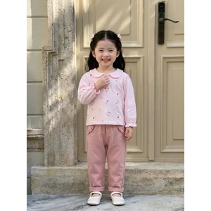 Set bộ dài tay bé gái cổ sen Miniumbaby in hình dễ thương bo ống tay áo, chất cotton mềm mịn SB2535