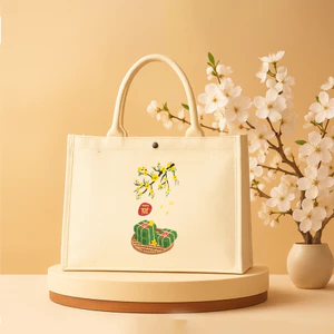 Túi cói TẾT hình bánh chưng mai vàng chúc mừng năm mới tote cứng vải đay kèm khóa du lịch, đi chơi form cứng tdaya0301