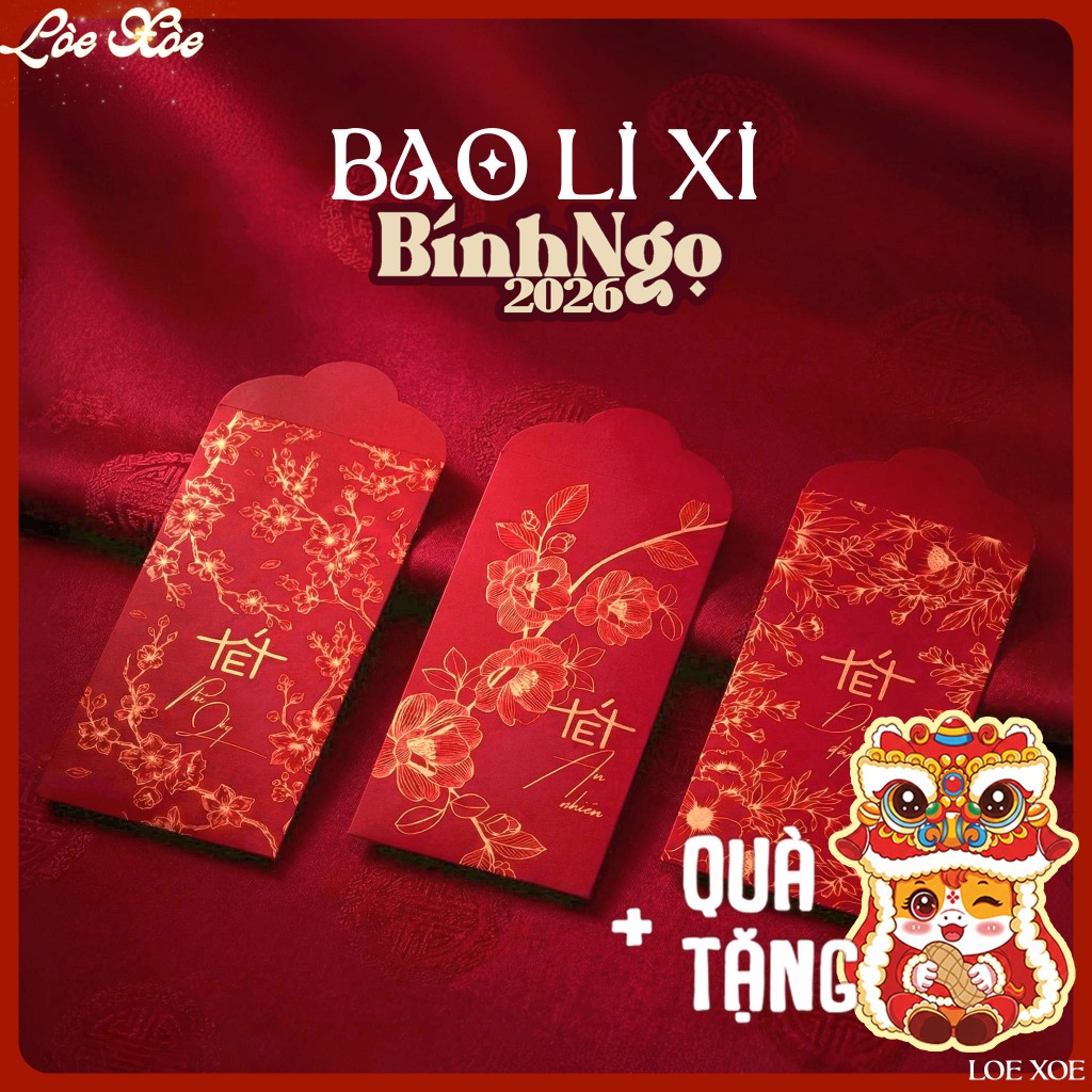 Bao Lì Xì Tết 2026 đỏ – 12 Bao Lì Xì Hoa Nhí, Gấm Hoa, Con Ngựa May Mắn ...