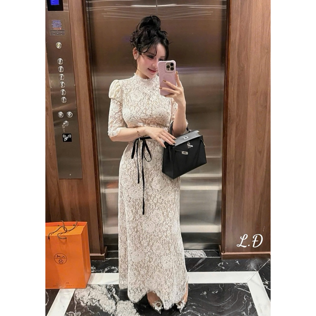 Váy ren dáng dài mặc tiệc tết quá sx nha   Váy ren kèm đai   SML