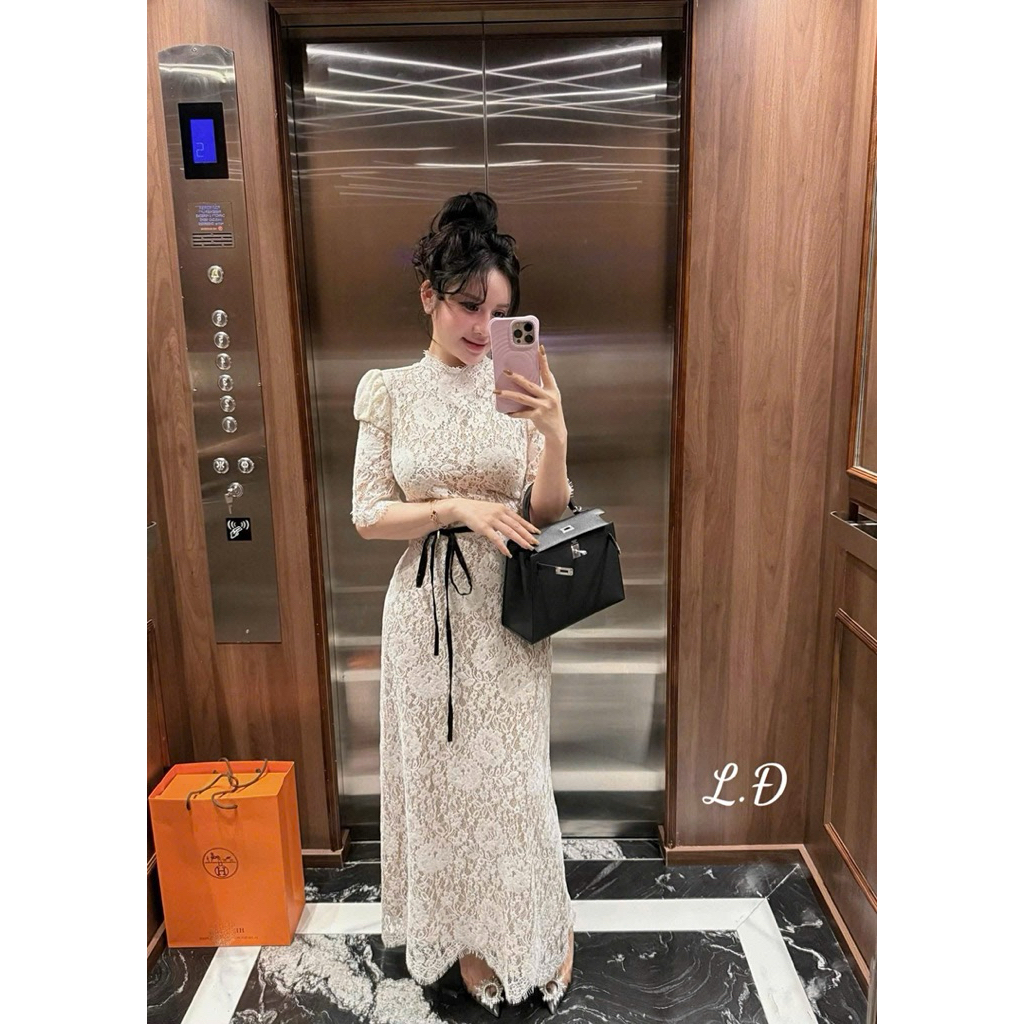 Váy ren dáng dài mặc tiệc tết quá sx nha   Váy ren kèm đai   SML